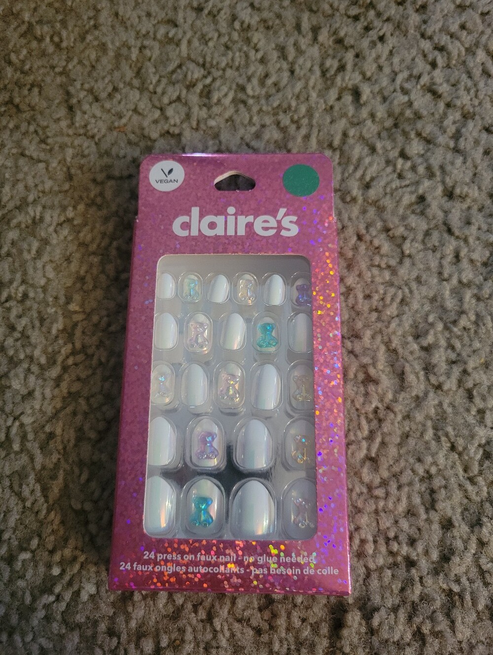 Claire's White Press-On Nails with Iridescent Charms